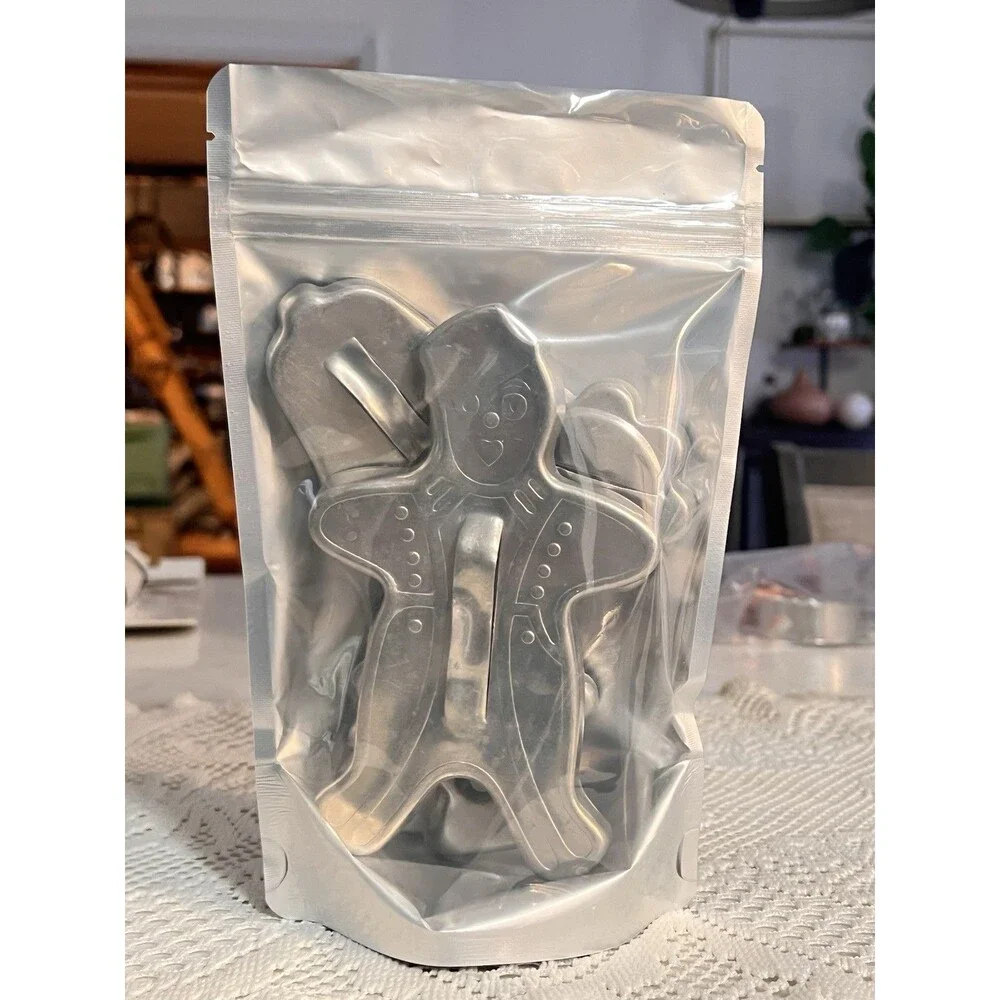 Vintage Aluminum Cookie Cutter Set 4 Gingerbread Tree Bell Flower Baking Mold